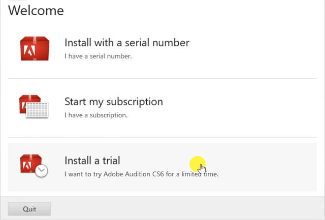 Chọn Install a Trial