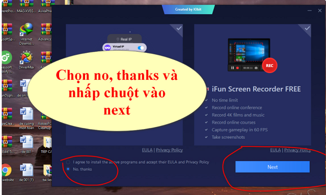 Chọn No thanks và Next để tiến hành quá trình cài đặt cho máy