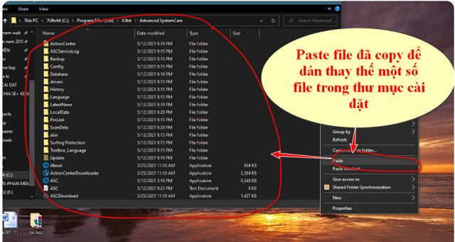 Nhấn chuột phải và chọn Paste để dán những file vừa được copy
