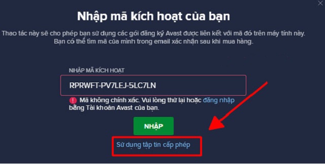 Nhập key vào ô trống