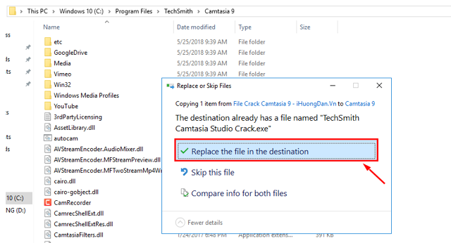 Copy và dán tệp tin vào địa chỉ Camtasia 9