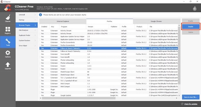 Gỡ plugins không cần thiết