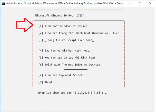 Nhấn phím số 1