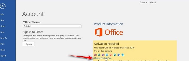 Chọn Change Product Key