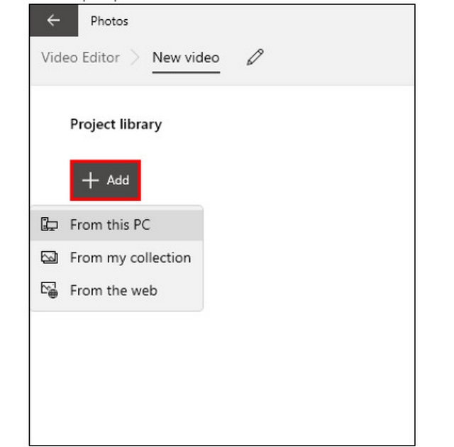 Ảnh 4: Trong Project Library, bạn chọn "+Add" để thêm video Ảnh 4: Trong Project Library, bạn chọn "+Add" để thêm video