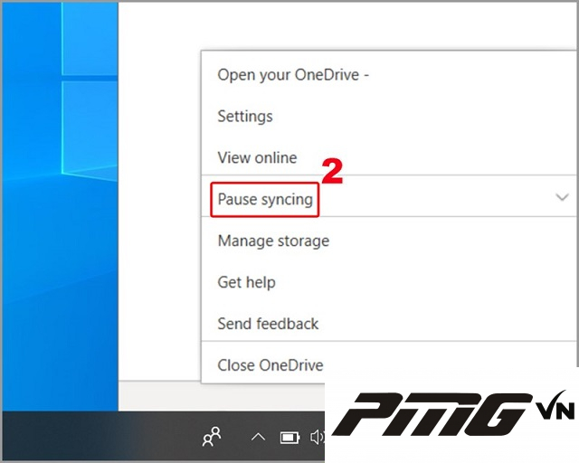 Chọn Pause syncing Chọn Pause syncing