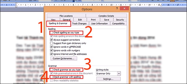 Chọn Tab Spelling & Grammar Chọn Tab Spelling & Grammar