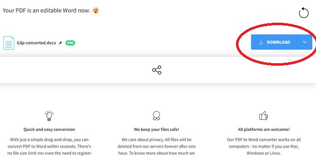 Download file Word đã chuyển đổi về máy