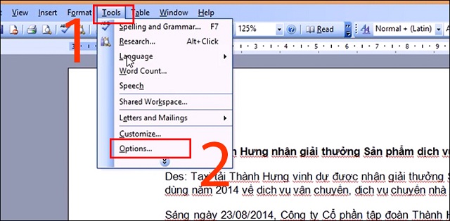 Nhấn chọn Tools rồi chọn Options Nhấn chọn Tools rồi chọn Options