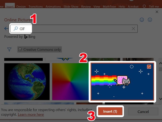 Tìm kiếm ảnh động trên Internet rồi nhấn Insert chèn vào Slide Tìm kiếm ảnh động trên Internet rồi nhấn Insert chèn vào Slide