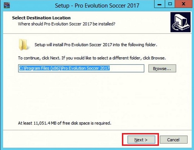 Click NEXT để cài đặt series game Pes 2017