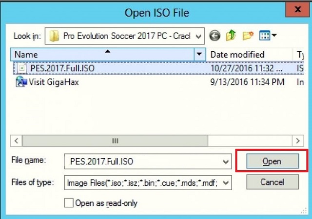 Click chọn file cài đặt và nhấn Open