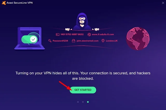 Đánh giá tổng quan về công cụ Avast SecureLine VPN 8 Ấn vào nút Get Started