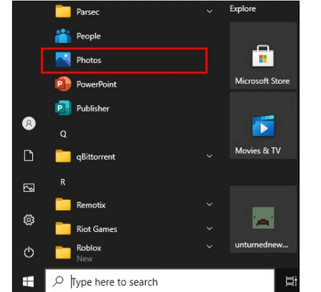 Hướng dẫn cách xoay video bị ngược trong Windows Media Player 1 Ảnh 1: Mở ứng dụng ảnh Photos