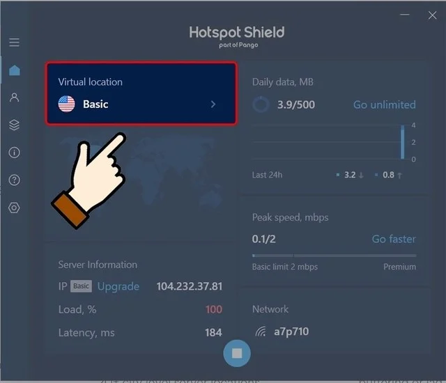 Cài đặt Hotspot Shield bản full crack vô cùng đơn giản 15 Chọn vị trí máy chủ mà bạn muốn kết nối