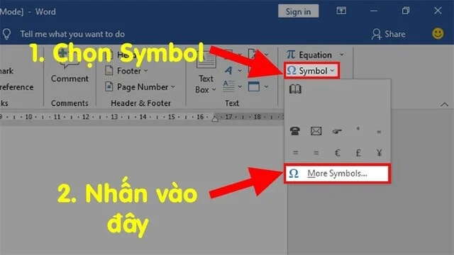 3 cách chèn ký tự trong Word cực nhanh, cực đơn giản 4 Bạn tuần tự click chuột vào các mục theo hướng dẫn trong hình ảnh