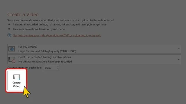 Hướng dẫn 2 cách chuyển PowerPoint sang video chi tiết nhất 6 Bạn click vào “Create Video”