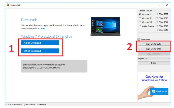 Hướng dẫn cách download Win 7 trực tiếp từ Microsoft 7 Ảnh 6: Chọn bản Windows 7 32 bit hoặc 64 bit