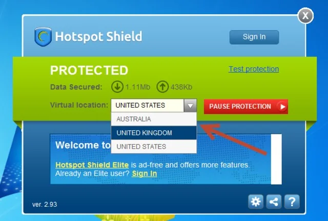 Cài đặt Hotspot Shield bản full crack vô cùng đơn giản 7 Thay đổi địa chỉ IP và đất nước của người dùng.