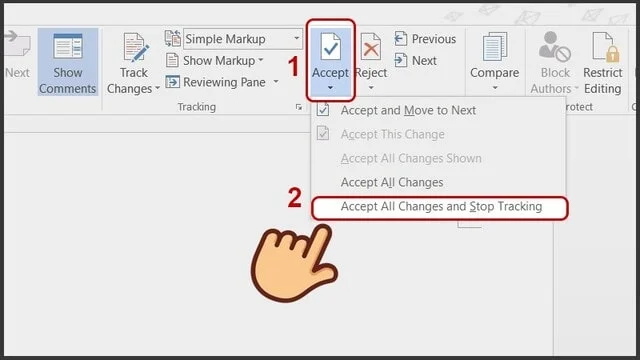 Bạn bỏ tracking trong word 2016 nhưng đồng ý lưu lại các thay đổi