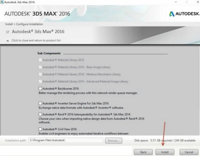 3DS Max 2016: Hướng dẫn download, cài đặt chi tiết 8 Ảnh 7: Tich chọn một vài mục cần thiết và chọn cài đặt Install