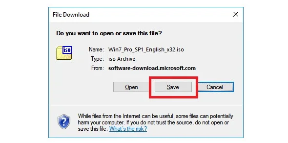 Hướng dẫn cách download Win 7 trực tiếp từ Microsoft 8 Ảnh 8: Bấm Save để lưu file ISO Windows 7 lại