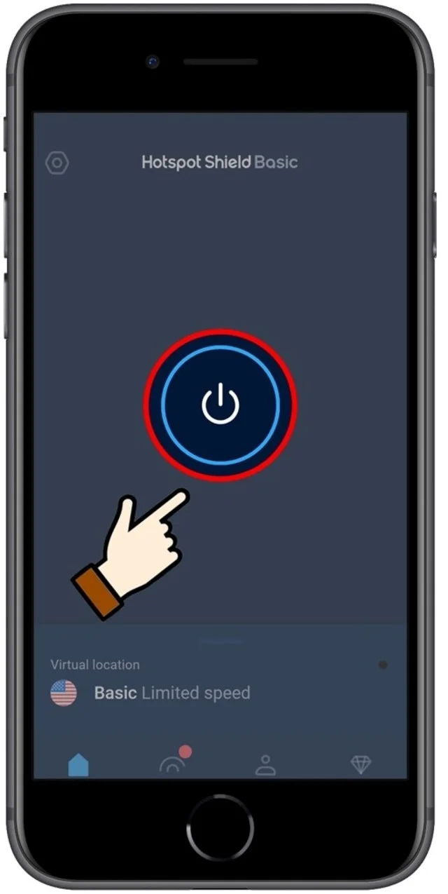 Cài đặt Hotspot Shield bản full crack vô cùng đơn giản 9 Nhấn vào nút nguồn chính giữa để bắt đầu kết nối IP VPN