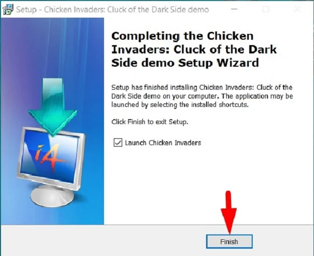 Tải game Bắn gà PC - Chicken Invaders bản full vĩnh viễn 10 Bấm Finish kết thúc
