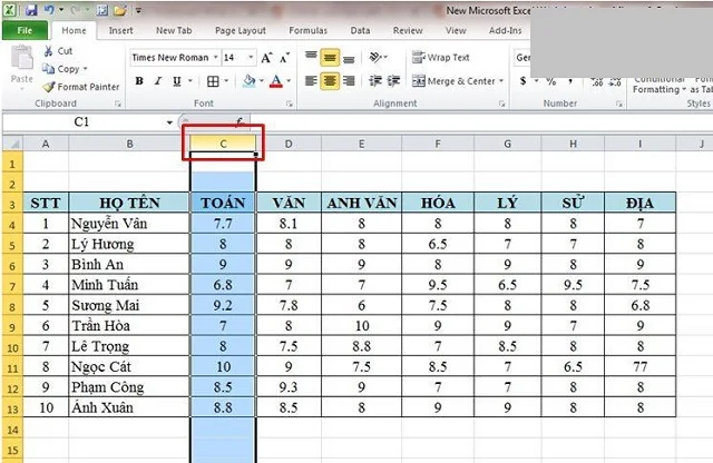 Bật mí ngay 4 cách ẩn cột trong Excel đơn giản 2 Bấm chọn cột mà bạn muốn ẩn dữ liệu đi