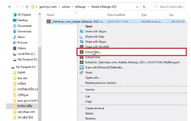Chi tiết cách cài đặt Adobe InDesign CC 2021 bản full crack 5 Bấm vào Extract files để tiến hành giải nén