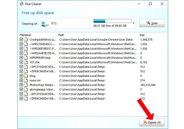 Bấm vào nút Delete All để xóa dữ liệu