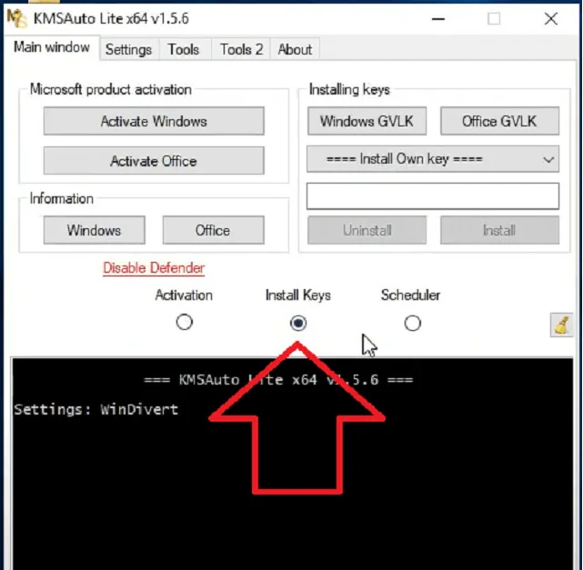 Bước 1: Người dùng nhấn chọn nút “ Install Keys”