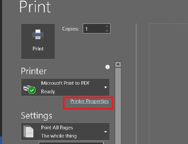 Hướng dẫn chi tiết cách chuyển từ A4 sang A5 trong Word 2010 10 Bước 3: Chọn “Printer Properties”