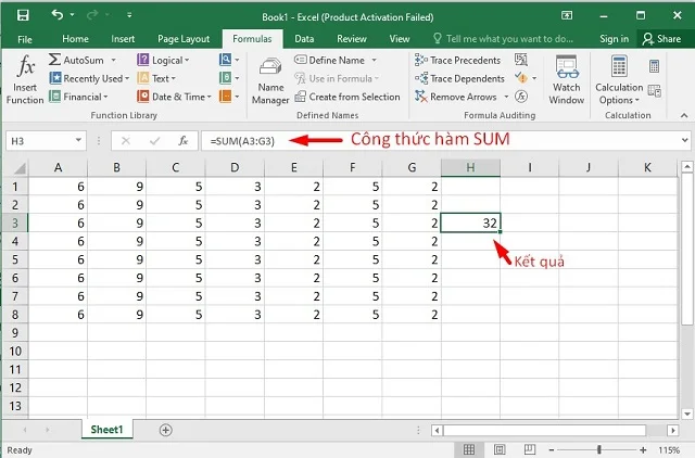 Các hàm cơ bản trong Excel có hàm SUM
