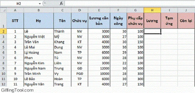 Cách tính lương trong Excel