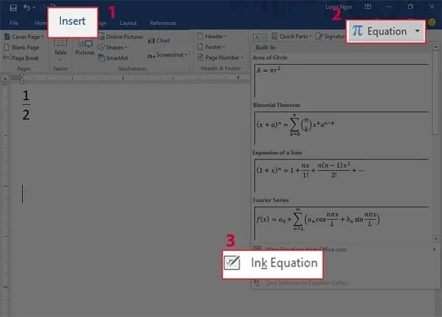 Trọn bộ các cách viết phân số trong Word đơn giản và dễ dàng 5 Cách viết phân số trong Word bằng công cụ Ink Equation