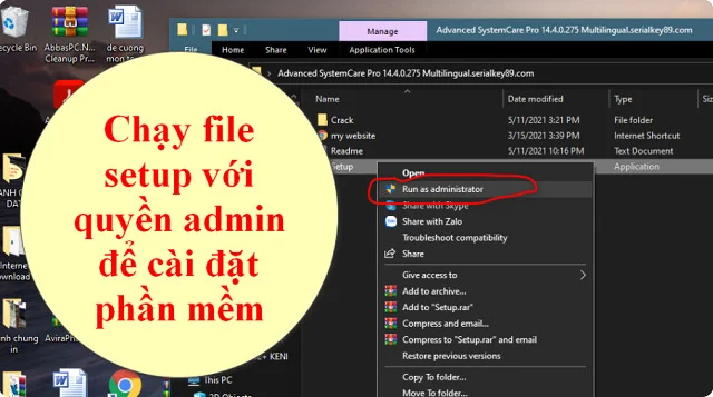 Tải và cài đặt Advanced SystemCare bản full mới nhất 5 Chạy file Setup bằng quyền administrator