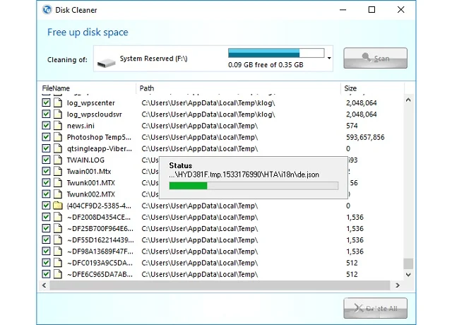 Chờ phần mềm xóa file tạm