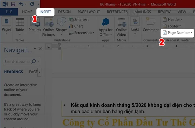 Bí quyết về cách đánh dấu trang trong Word một cách đơn giản và dễ dàng 1 Chọn Insert và chọn tiếp Page Number