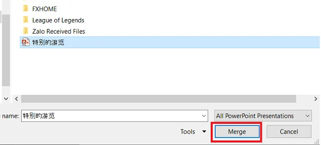 Bí quyết để thực hiện tốt các cách ghép 2 bài PowerPoint một cách nhanh nhất 9 Chọn Merge để gộp vào file PowerPoint
