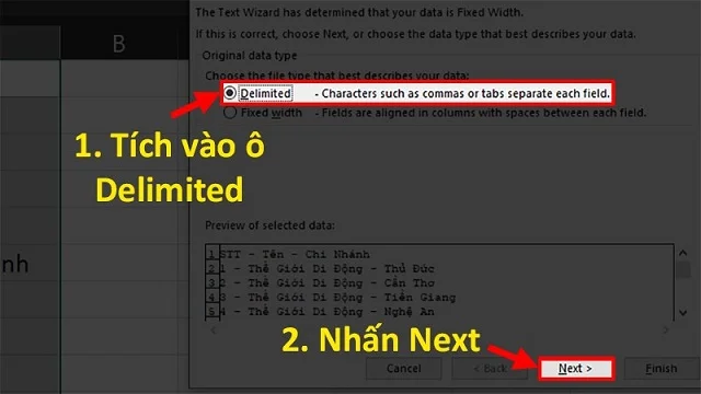Chia sẻ các cách chia ô trong Excel mà dân văn phòng đang cần 4 Chọn Next