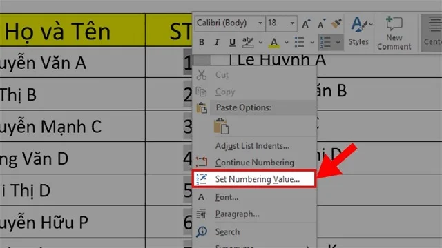 Bí quyết để sở hữu một số cách đánh số thứ tự trong Word nhanh và khoa học 8 Chọn Set Numbering Value