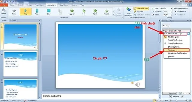 Trọn bộ 4 cách chèn nhạc vào PowerPoint đơn giản, khoa học và nhanh gọn 3 Chọn Timing để thiết đặt