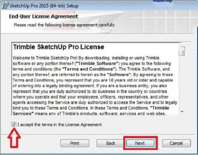 Hướng dẫn download SketchUp Pro 2015 và cài đặt chi tiết 6 Chọn đồng ý điều kiện cài đặt và nhấn Next
