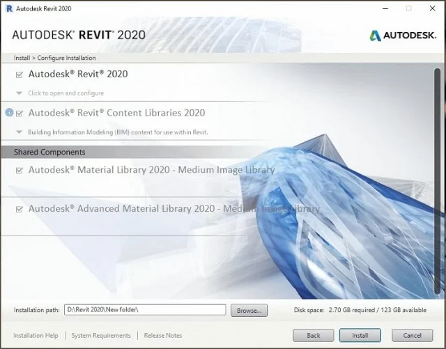 Hướng dẫn tải và cài đặt Revit 2020 bản full crack 10 Chọn đường dẫn và nhấn nút Install để cài đặt