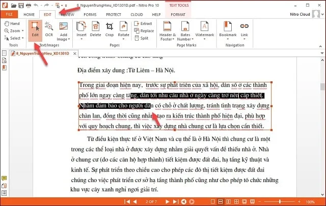 Hướng dẫn cài đặt phần mềm Nitro PDF Pro 13 mới nhất 18 Chọn mục Edit để chỉnh sửa văn bản