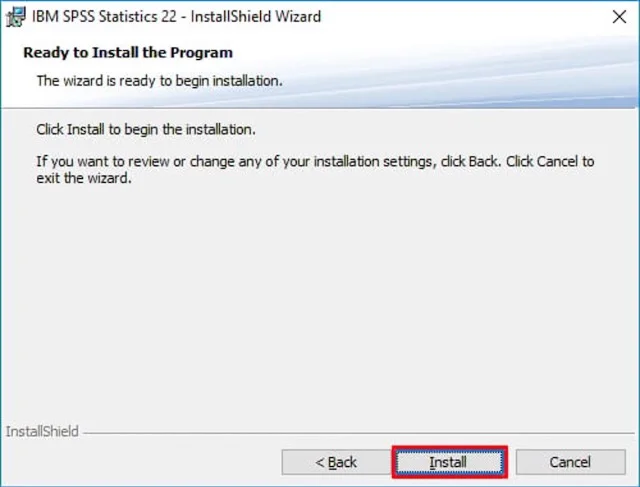 Chọn nút Install để tiếp tục quá trình cài SPSS 22 crack