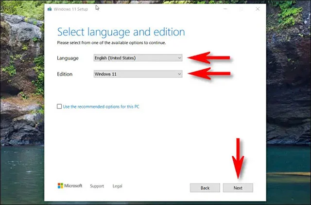 Hướng dẫn tải Win 11 ISO chính thức từ Microsoft 10 Chọn thiết lập tại Select Language and Edition