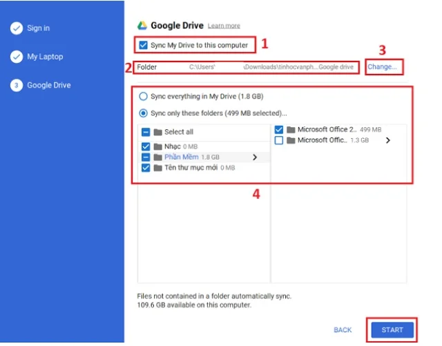 Hướng dẫn cách đồng bộ Google Drive với máy tính chi tiết và nhanh chóng 14 Chọn thư mục sẽ được đồng bộ