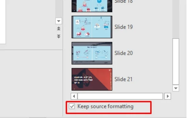 Bí quyết để thực hiện tốt các cách ghép 2 bài PowerPoint một cách nhanh nhất 4 Chọn tiếp mục Keep source formatting